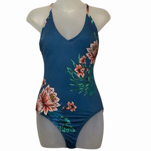 Tropical Floral One Piece Swimsuit Small Open Back Beach Vacation Dreamy Fit